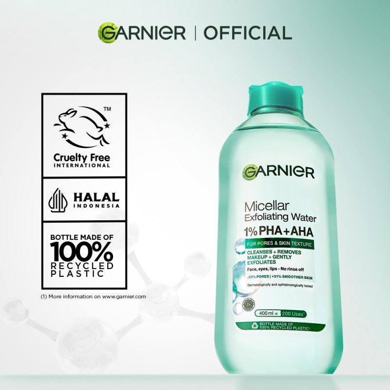 Garnier Micellar Peeling Water 1% AHA + PHA - 125ml (Pembersih Wajah & Make up untuk mengangkat sel kulit mati)