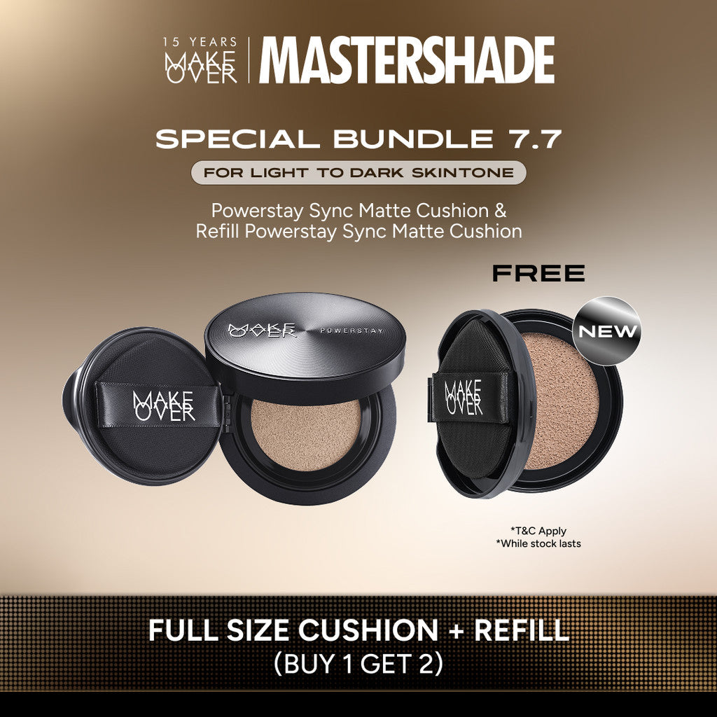 [HARGA TERMURAH! BUY 1 GET 2] MAKE OVER Powerstay Sync Matte Cushion + REFILL  - Smart AI Matte Cushion High Coverage Zero Oxidation Oil Control Foundation Compact Makeup Concealer Skin Tint long lasting time less stain with euphoria