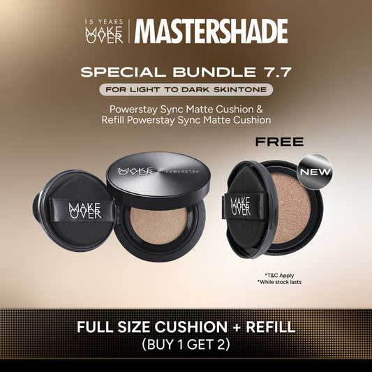 [HARGA TERMURAH! BUY 1 GET 2] MAKE OVER Powerstay Sync Matte Cushion + REFILL  - Smart AI Matte Cushion High Coverage Zero Oxidation Oil Control Foundation Compact Makeup Concealer Skin Tint long lasting time less stain with euphoria