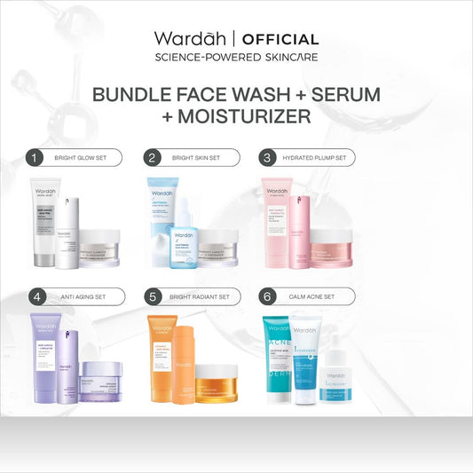 WARDAH Paket 3 Pcs [Gel Moisturizer, Face Wash, dan Serum/Toner] - Bright Radiant, Bright Glowing, Calm Acne, Hydrated Plump, Nature Daily, Renew You, Lightening, Nature Daily Cica Aloe - Skincare