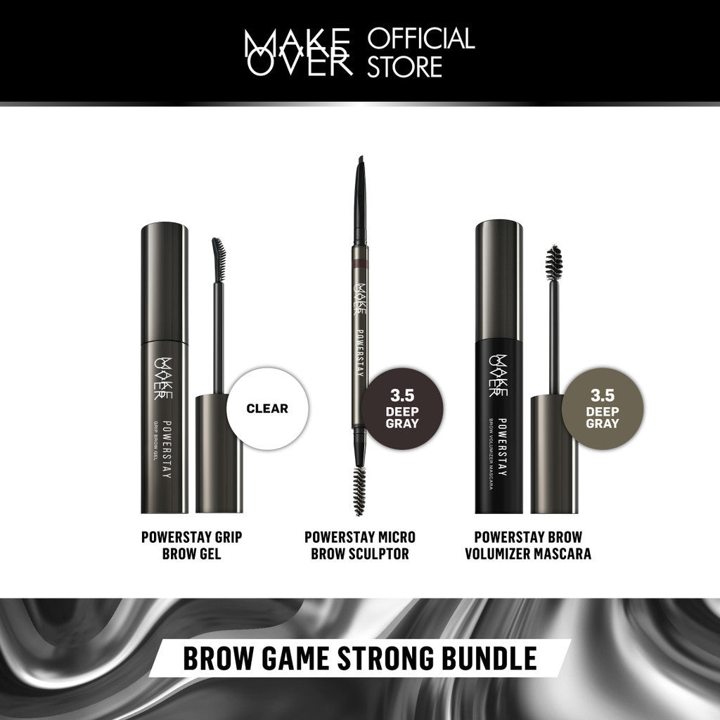 Brow Game Strong Bundle : Make Over Powerstay Grip Brow Gel + Brow Volumizer Mascara + Micro Brow Sculptor
