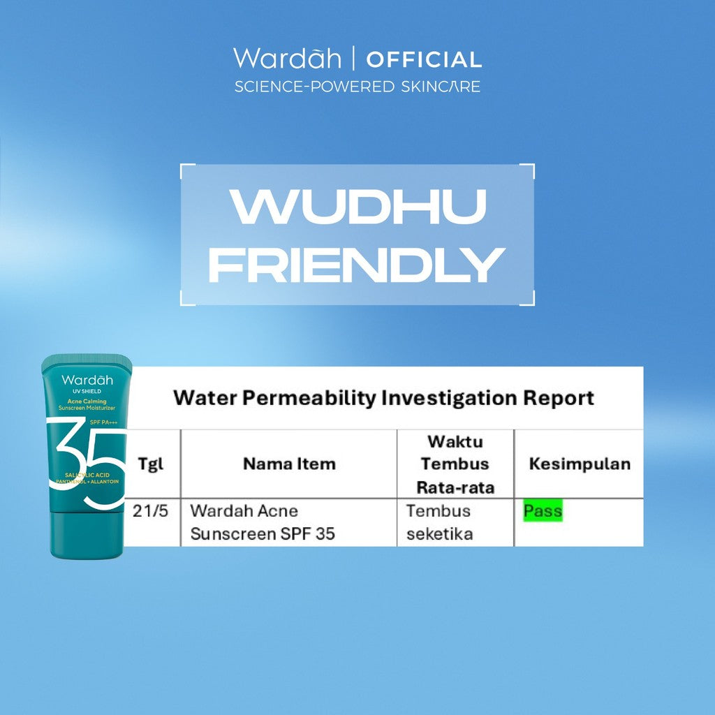 WARDAH UV Shield Acne Calming Sunscreen Moisturizer SPF 35 PA untuk komedo jerawat dan bekas jerawat kulit berminyak tekstur gel ringan mudah meresap Skincare