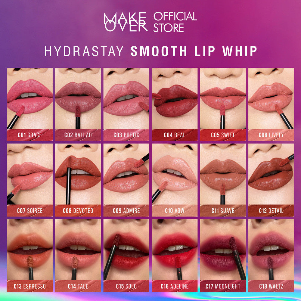 MAKE OVER Hydrastay Smooth Lip Whip - Lipcream Untuk Bibir Kering Smooth Ringan Lembab Lembut Base Ombre Nude Luxurious Velvet Lipstick Lip Cream Soft Blurring Comfort Make Up BEST SELLER Lebaran Raya