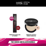 MAKE OVER The Powder and Glazed: Powerstay 24H Matte Powder Foundation + Powerstay Glazed Lock Lip Pigment - Paket Bedak Lip Cream Tahan Lama Pigmented Cover Flawless Ringan Oil Control BEST SELLER