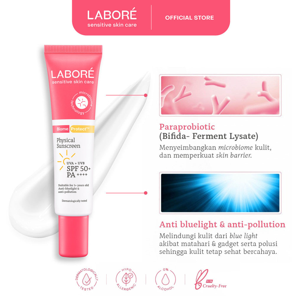 Labore Physical Sunscreen SPF 50 PA ++++  Bundle Twinpack (2 x 30 ml) - Sunscreen Wajah  Non-Comedogenic untuk Kulit Sensitive, Perlindungan dari Sinar UVA dan UVB