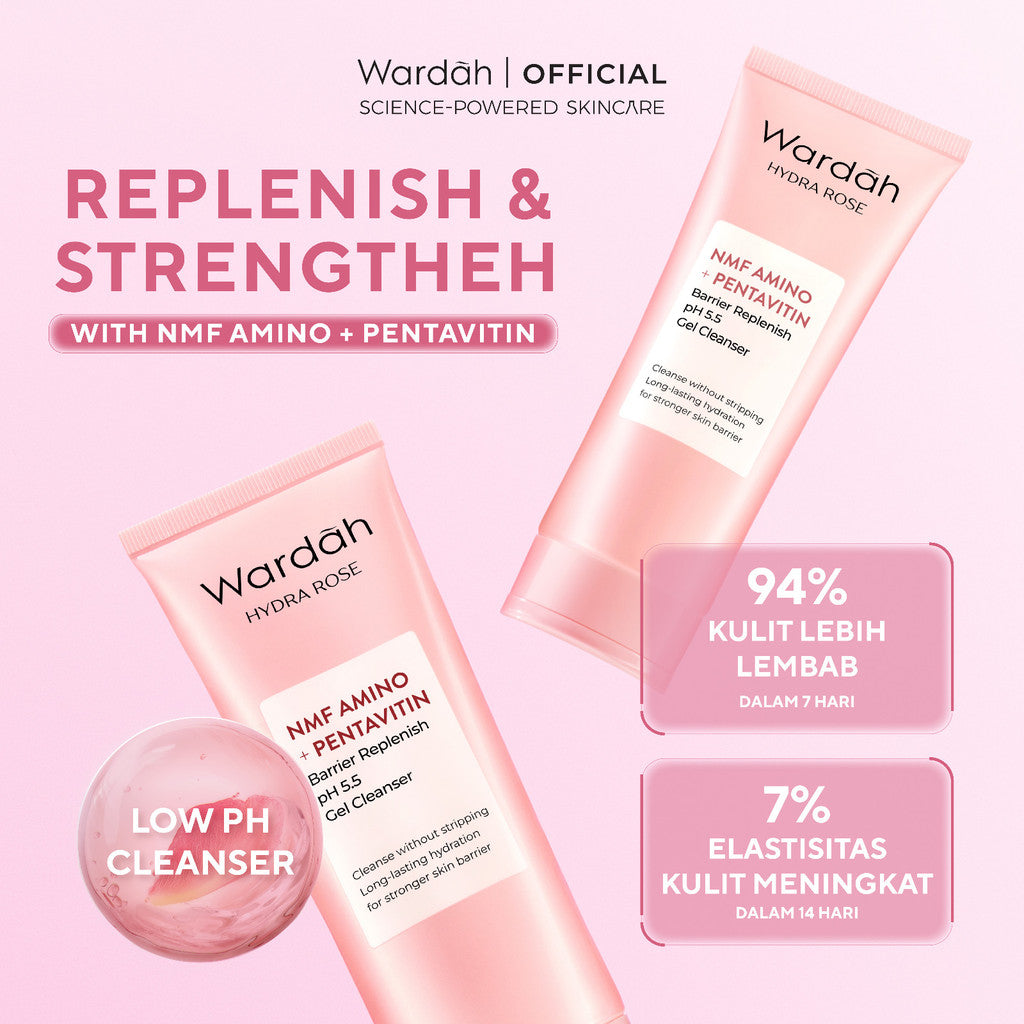 [FLASH SALE SBD] WARDAH Hydra Rose NMF Amino + Pentavitin Barrier Replenish pH 5.5 Gel Cleanser 100 mL - Sabun Cuci Muka Gentle Acid Mantle Expert -  Hydrating Foam yang Membersihkan dengan Gentle - Kulit Sehat dan Skin Barrier Terlindungi - Skincare