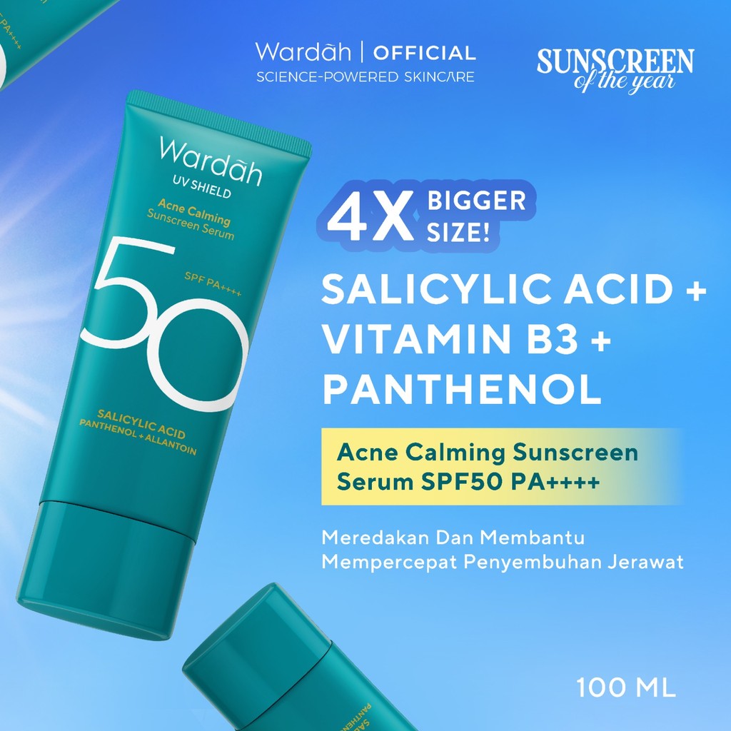 WARDAH UV Shield Acne Calming Sunscreen Serum SPF 50 PA 25ml 40 ml 100ml Sunscreen Wajah Meredakan Jerawat Ringan Mudah Meresap Calming and Repair Boosting Skincare