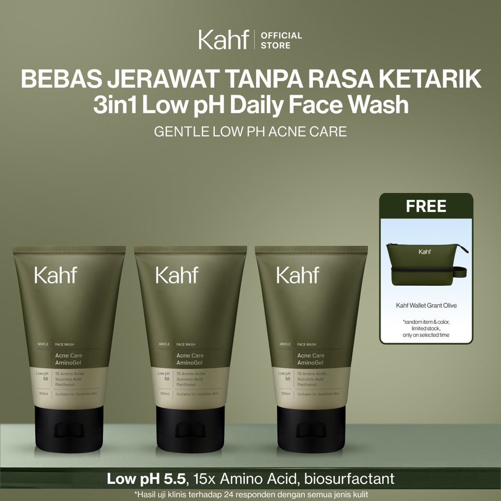 [KAHF BUNDLE 3IN1 PAKET FACIAL WASH - MENGHILANGKAN JERAWAT TANPA KETARIK] Triple Pack Kahf Acne Care Amino Gel Face Wash 100 ml - Sabun Cuci Muka Pria Biosurfactant Mencegah Wajah Berjerawat - Skincare Gentle Cleanser Low pH