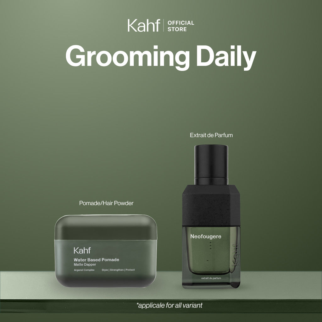 Kahf Paket Grooming Daily Look Isi 2 (Extrait de Parfum + Pomade/Hair Powder) - Approved by Barber and Suitable for Daily Use