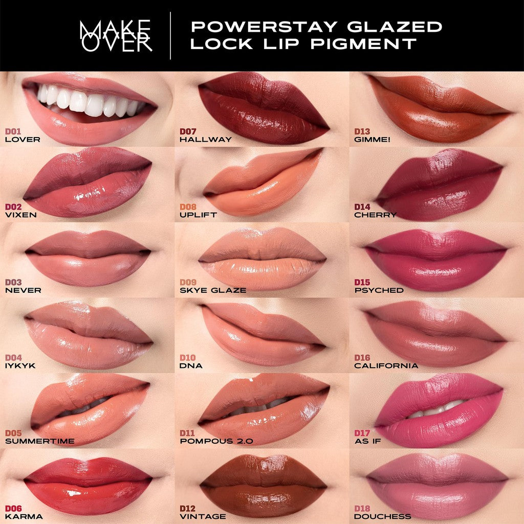 MAKE OVER Glowing Package: Hydrastay Prismatic Glass Cushion + (NEW SHADES!) Powerstay Glazed Lock Lip Pigment - Paket Cushion Glow Lip Glazed Sargio Glossy Pigmented Tahan Lama Spesial