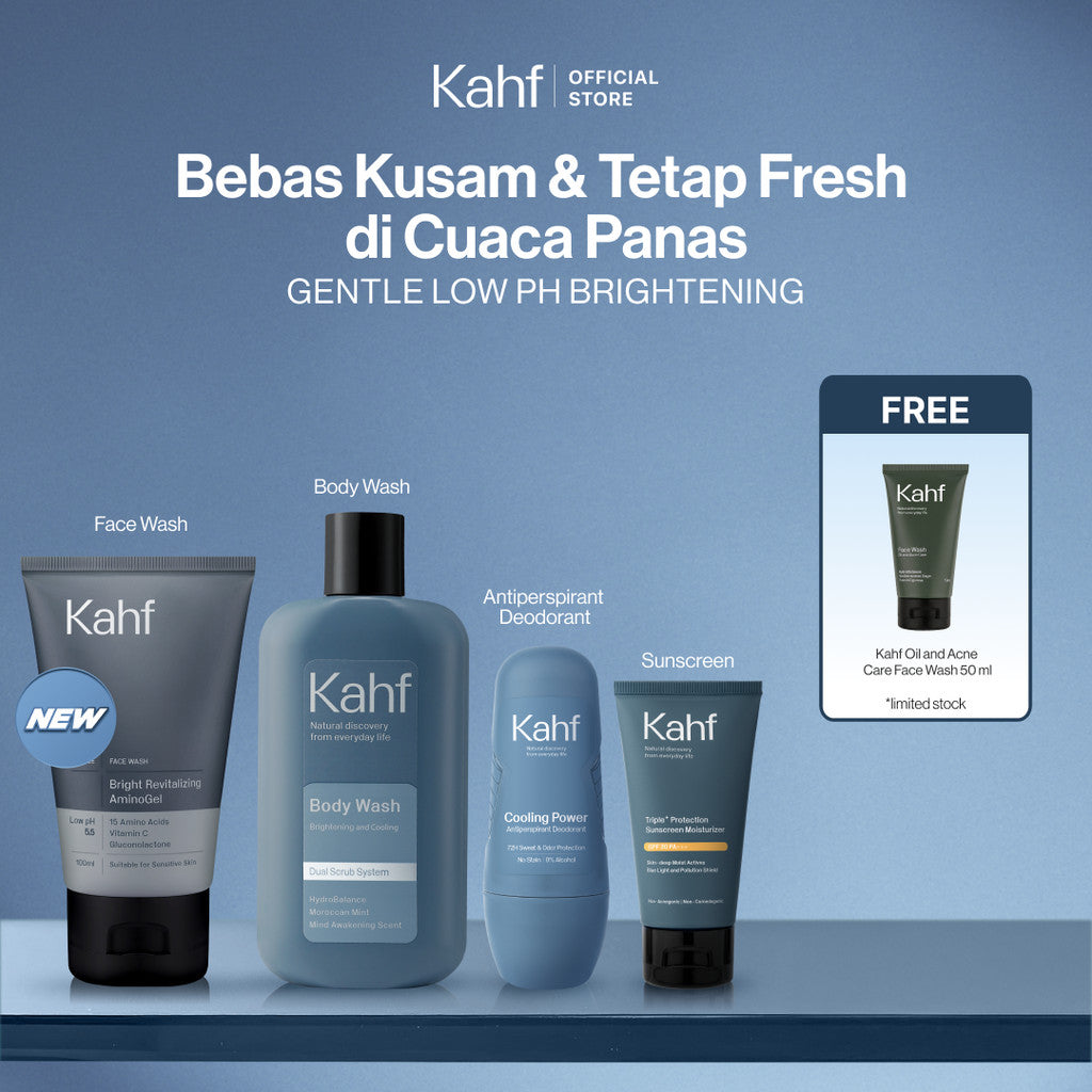 [EXCLUSIVE BUNDLE FOR RANTAUPRAPAT AREA] Kahf 4in1 Paket Bebas Kusam & Tetap Fresh di Cuaca Panas (Face Wash + Sunscreen + Deodorant + Body Wash) - Suitable for Daily Use