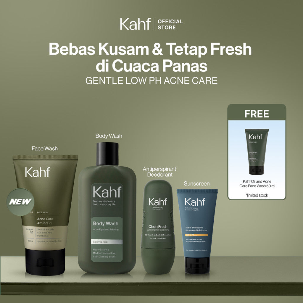 [EXCLUSIVE BUNDLE FOR RANTAUPRAPAT AREA] Kahf 4in1 Paket Bebas Kusam & Tetap Fresh di Cuaca Panas (Face Wash + Sunscreen + Deodorant + Body Wash) - Suitable for Daily Use