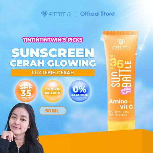 [TINTINTINWIN' PICK] Emina Sun Battle Brighten Glow SPF 35 PA+++ - Sunscreen Serum Amino Vitamin C - Cerah, Ringan, Hydrating [Teruji In Vivo] Non acnegenic & Non Comedogenic. Cocok semua jenis kulit
