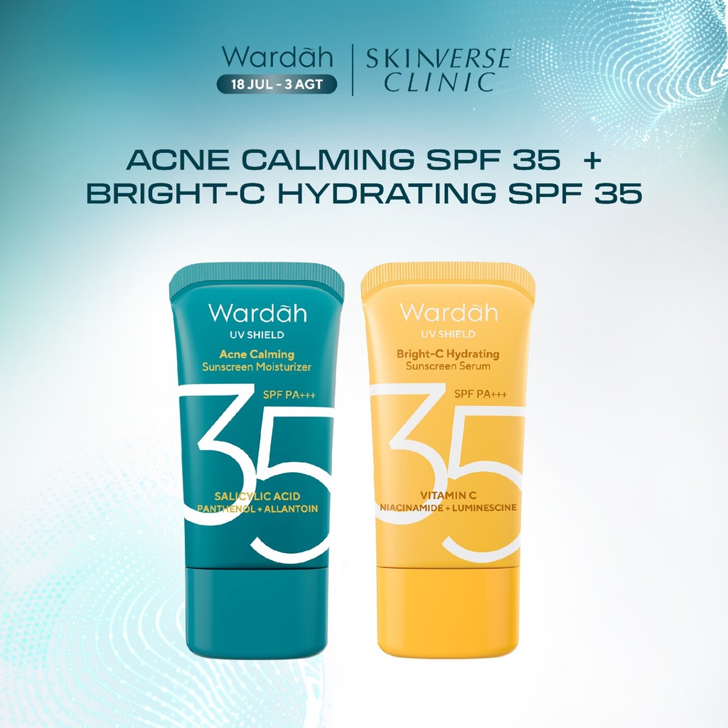 WARDAH UV Shield Acne Calming Sunscreen Moisturizer SPF 35 PA untuk komedo jerawat dan bekas jerawat kulit berminyak tekstur gel ringan mudah meresap Skincare