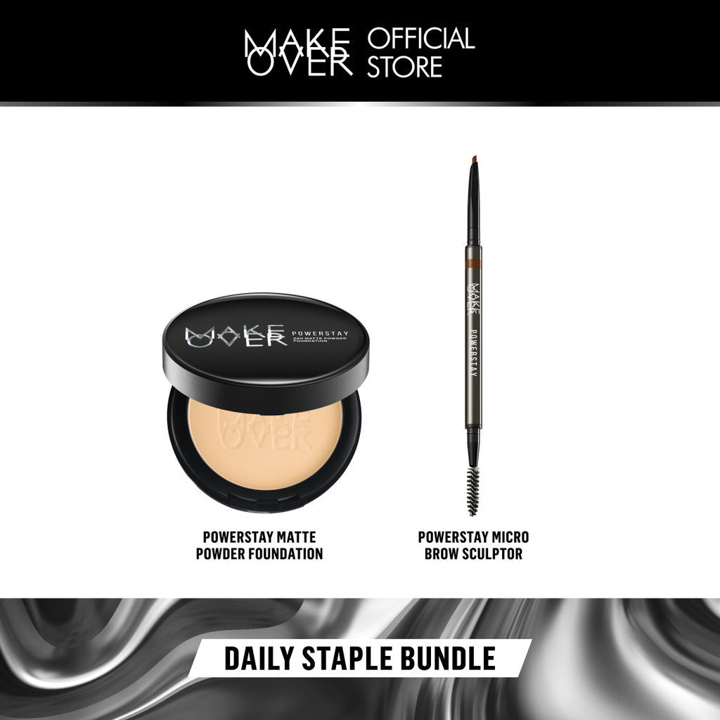 Make Over Daily Staple Bundle: Powerstay Matte Powder Foundation + Powerstay Micro Brow Sculptor