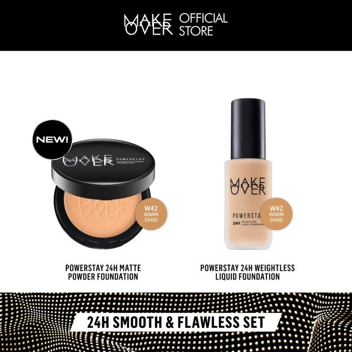 [SPECIAL 11.11] MAKE OVER 24H Smooth Flawless Bundle : Powerstay Weightless Liquid Foundation + Powerstay Matte Powder Foundation - Paket Complexion Face Makeup Bedak Tahan Lama