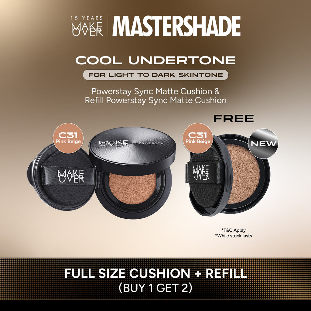 [HARGA TERMURAH! BUY 1 GET 2] MAKE OVER Powerstay Sync Matte Cushion + REFILL  - Smart AI Matte Cushion High Coverage Zero Oxidation Oil Control Foundation Compact Makeup Concealer Skin Tint long lasting time less stain with euphoria