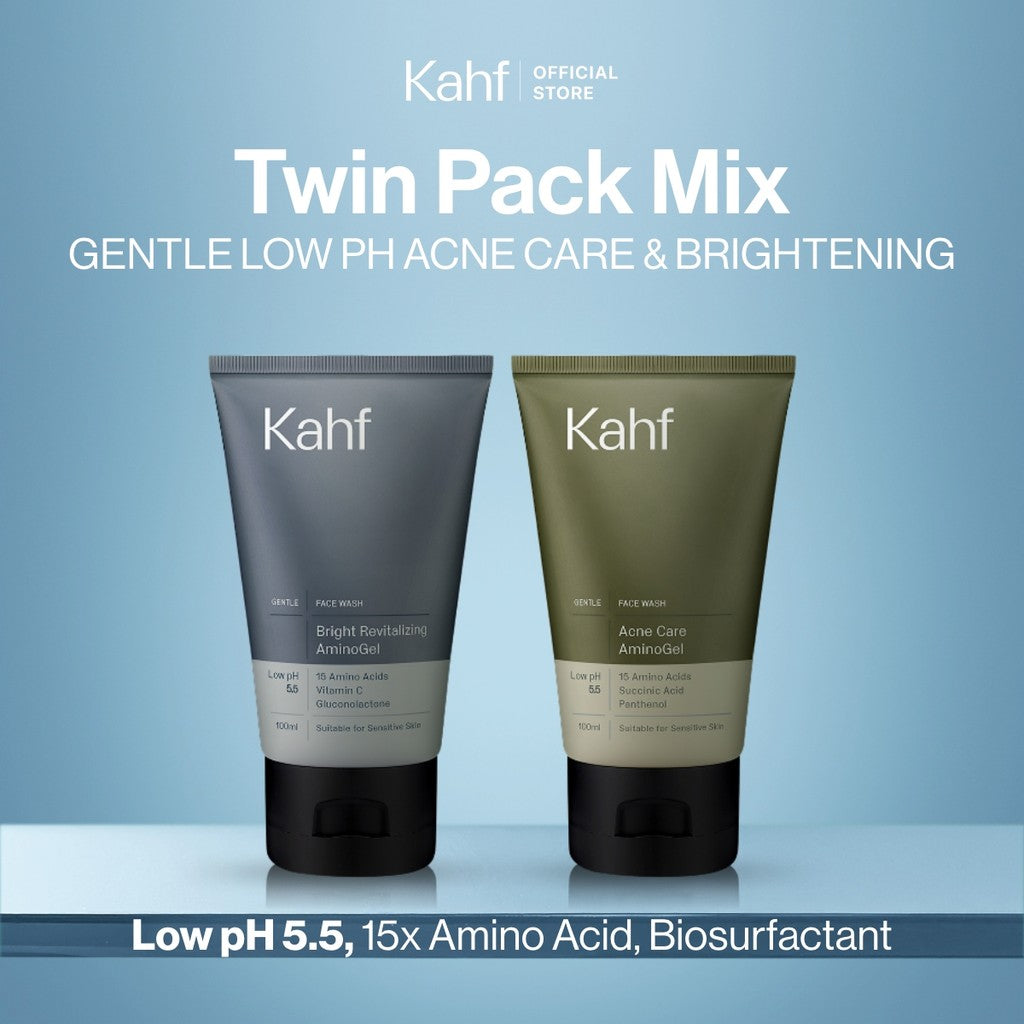 [SPECIAL 11.11 : B2G5 - KAHF BUNDLE 2IN1 PAKET FACIAL WASH] Complete Acne Care & Brightening Face Wash Pack 100 ml isi 2 pcs - Wajah Glowing, Cerah, Anti Ketarik, & Bebas Kusam - Bundle Perawatan Wajah Pria - Kombinasi Sabun Cuci Muka Sesuai Kondisi Kulit