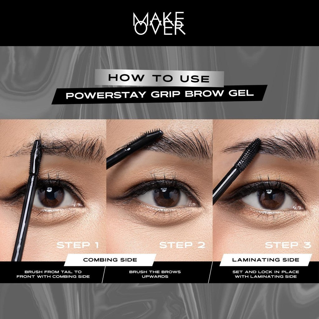 Make Over Powerstay Grip Brow Gel 5.5 g - Brow Pomade, Browcara, Eyebrow Gel, Waterproof Lebaran Raya