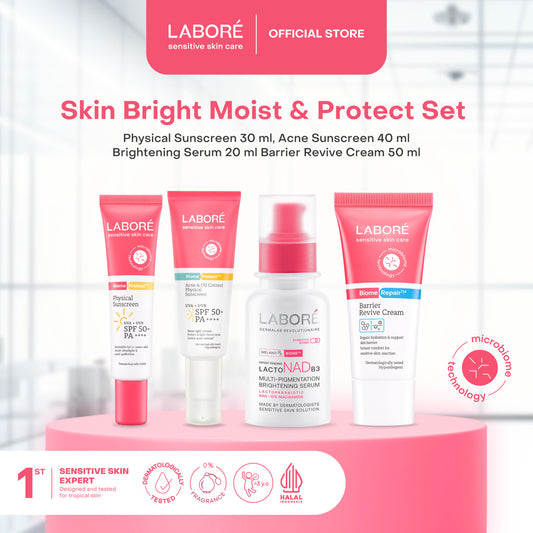LABORE Skin Bright Moist & Protect Set - LABORE Multi-Pigmentation Brightening Serum 20 ml | LABORE Barrier Revive Cream 50 ml | LABORE Acne & Oil Correct Sunscreen 40 ml - Serum Brightening Mengatasi Multi Pigmentasi Moisturizer Sunscreen Kulit Normal
