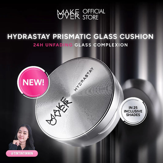 [TINTINTINWIN'S PICKS] NEW! MAKE OVER Hydrastay Prismatic Glass Cushion - Glow Cushion Plumpy Tahan Cuaca Panas Lembab Anti Crack Smudgeproof Tidak Cakey Tidak Crease High Coverage Tahan Banting Radiant Foundation Compact Makeup Concealer