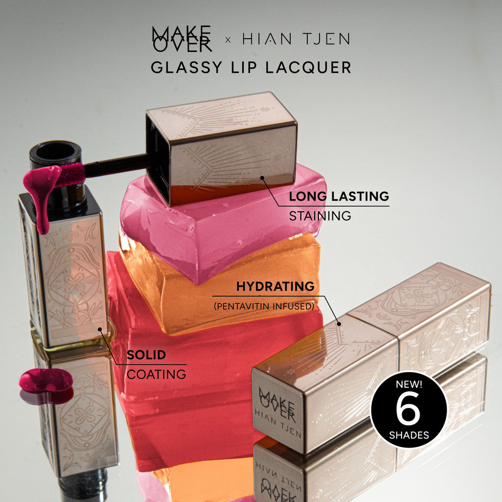 [LIPS AND CUSHION COMBO] NEW SHADES MAKE OVER Glassy Lip Lacquer + Hydrastay Prismatic Glass Cushion -  Lip Gloss Lip Tint Lipcream Lip Cream Lipstick Make Up Pigmented Cushion Tahan Lama Glow