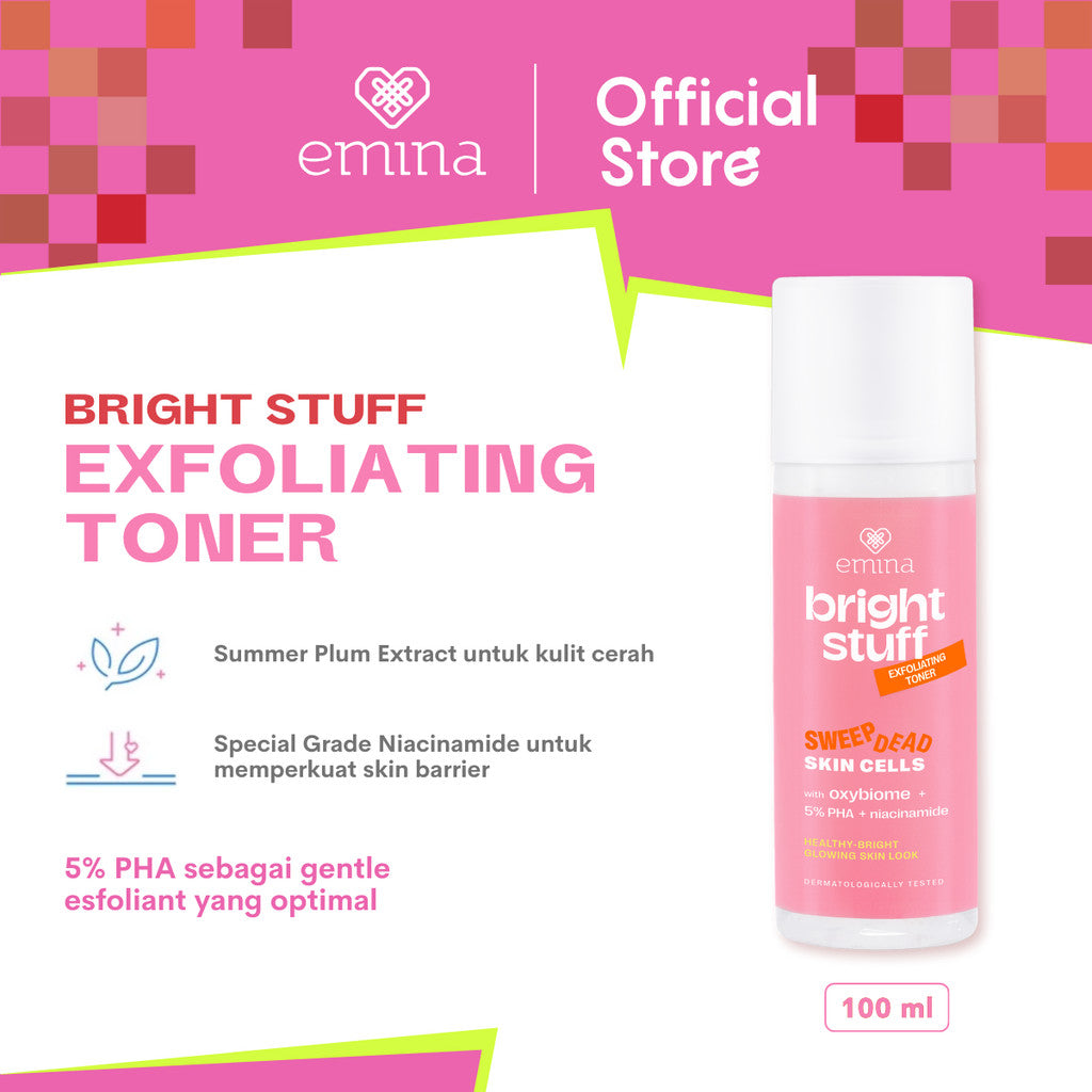 Emina Bright Stuff Complete Night Routine Package (Serum, Toner, Exfoliating Toner) - Paket Perawatan Night Routine Mencerahkan