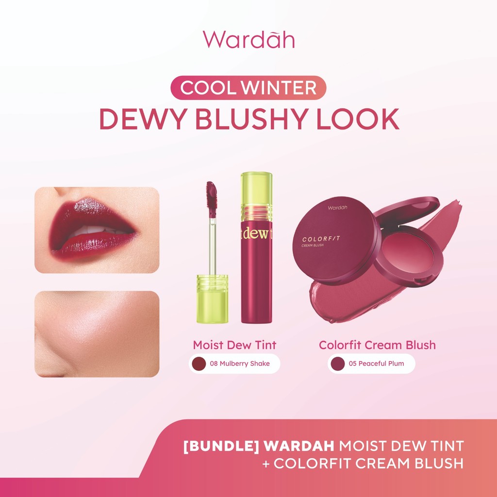 [BUNDLE] WARDAH Cool Winter: Dewy Blushy Look! Moist Dew Tint +  Colorfit Cream Blush - Liptint with Oatmilk dan Pentavitin  - Bibir Lembab Glossy - High Coverage dan Tahan Seharian Hingga 24 Jam - Formula Ringan & Creamy- Makeup