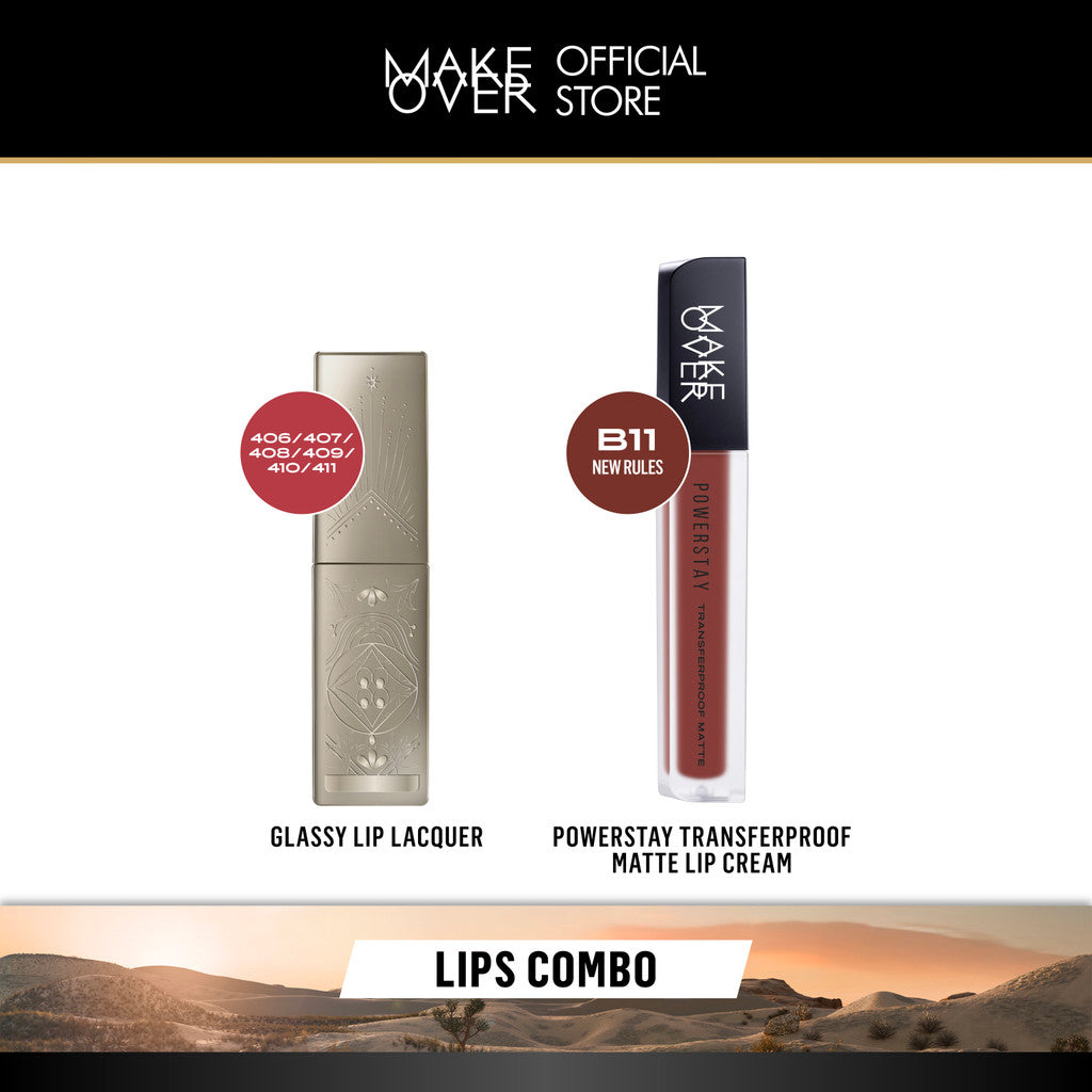 [LIPS COMBO] NEW SHADES MAKE OVER Glassy Lip Lacquer + Transferproof Matte Lip Cream - Color Stick Matte Crayon Skye - Lip Amplify Contour Liner - Lip Cream Tahan Lama Transferproof Lip Liner Matte Base Ombre