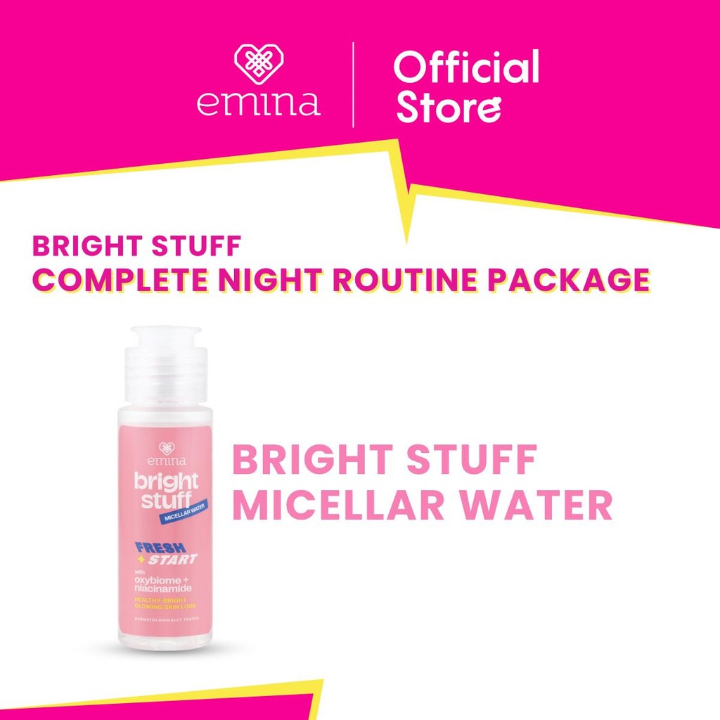Emina Bright Stuff Complete Night Routine Package (Serum, Toner, Exfoliating Toner) - Paket Perawatan Night Routine Mencerahkan
