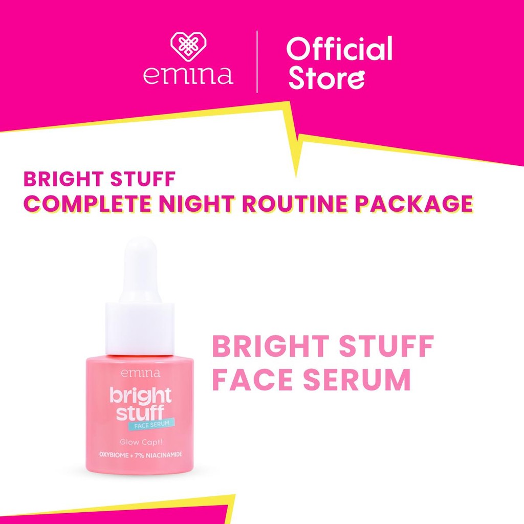 Emina Bright Stuff Complete Night Routine Package (Serum, Toner, Exfoliating Toner) - Paket Perawatan Night Routine Mencerahkan
