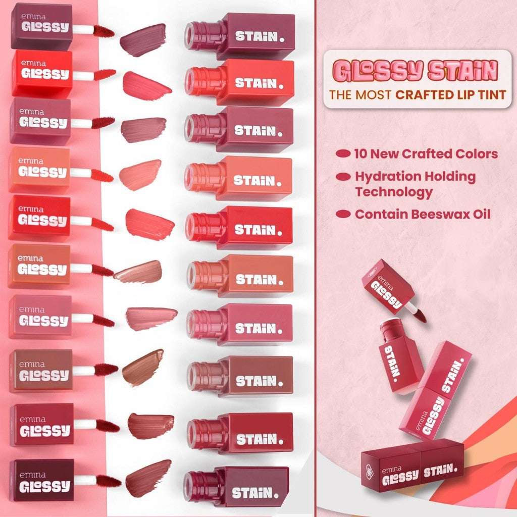 [TINTINTINWIN' PICK] Emina Glossy Stain x Muzik Tiger 3 g - Melty Gel Lip Tint Glossy Finish, Tahan Lama dan Melembabkan