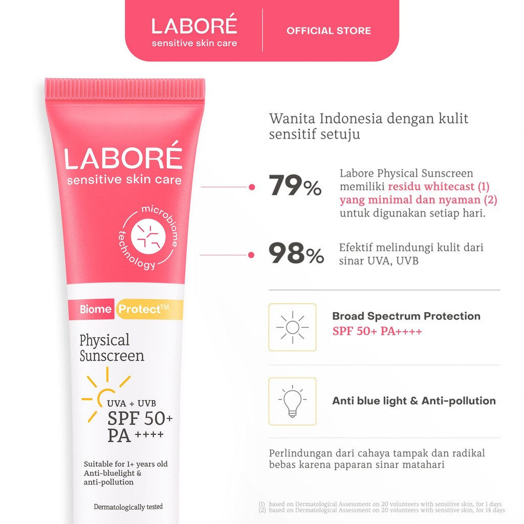 Labore Physical Sunscreen SPF 50 PA++++ Travel Size 10ml - Mineral Sunscreen Wajah Non-Comedogenic untuk Perlindungan dari Sinar UVA dan UVB