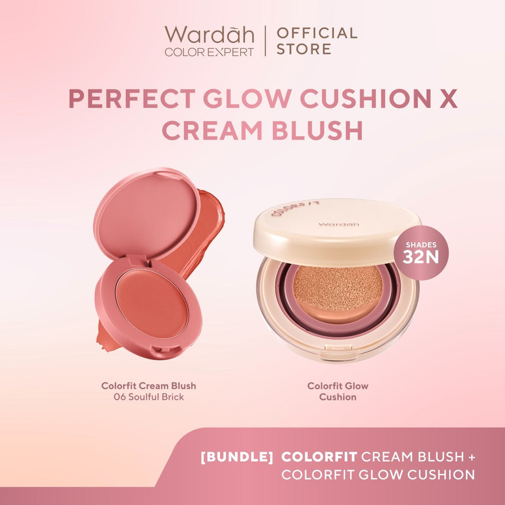 [BUNDLE] WARDAH Paket Colorfit Perfect Glow Cushion 15 g + Cream Blush 3 g - Makeup - Tahan Lama dengan Bedak