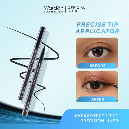 Wardah EyeXpert Perfect Precision Liner - Eyeliner Waterproof Warna Hitam dengan Aplikator Presisi Mudah Digunakan dan Lembut-Tahan Lama Hingga 12 Jam