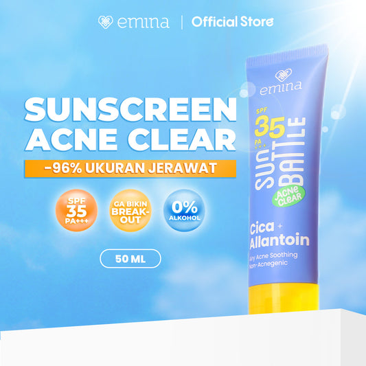 [TINTINTINWIN'S PICKS] Emina Sun Battle SPF 35 PA +++ Acne Clear Cica + Allantoin Airy Acne Soothing 50 ml - Sunscreen untuk Melindungi dari sinar UV untuk Kulit Berminyak, Berjerawat, Sensitif. Ringan. Teruji in-vivo non-acnegenic & non-comedogenic
