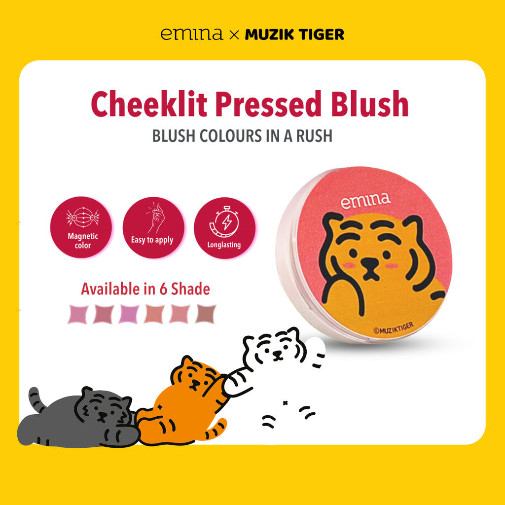 EMINA X MUZIK TIGER SERIES - Emina Airy Surprise Tint, Glossy Stain, Cheek Lit Pressed Blush, Lip Mask