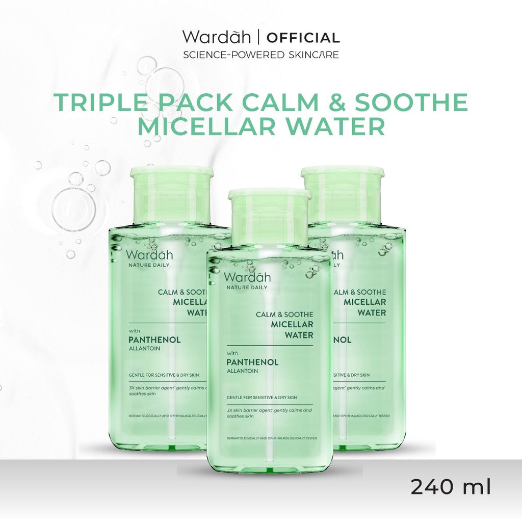 [TRIPLE PACK] WARDAH Micellar Water 240 ml (Perfect Bright, Nature Daily, Lightening Oil, Acnederm) - Pembersih Make Up Waterproof - Pembersih Wajah - Skincare