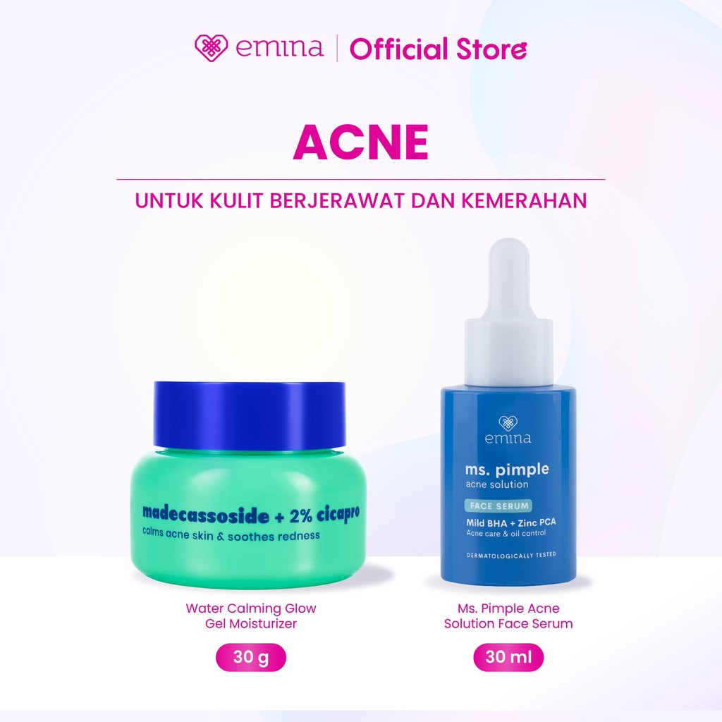 Emina 2 pcs Skincare Paket Moisturizer + Serum - Brightening Moisturizer Gel + Serum Glowing Anti-acne Ceramide Niacinamide Cica