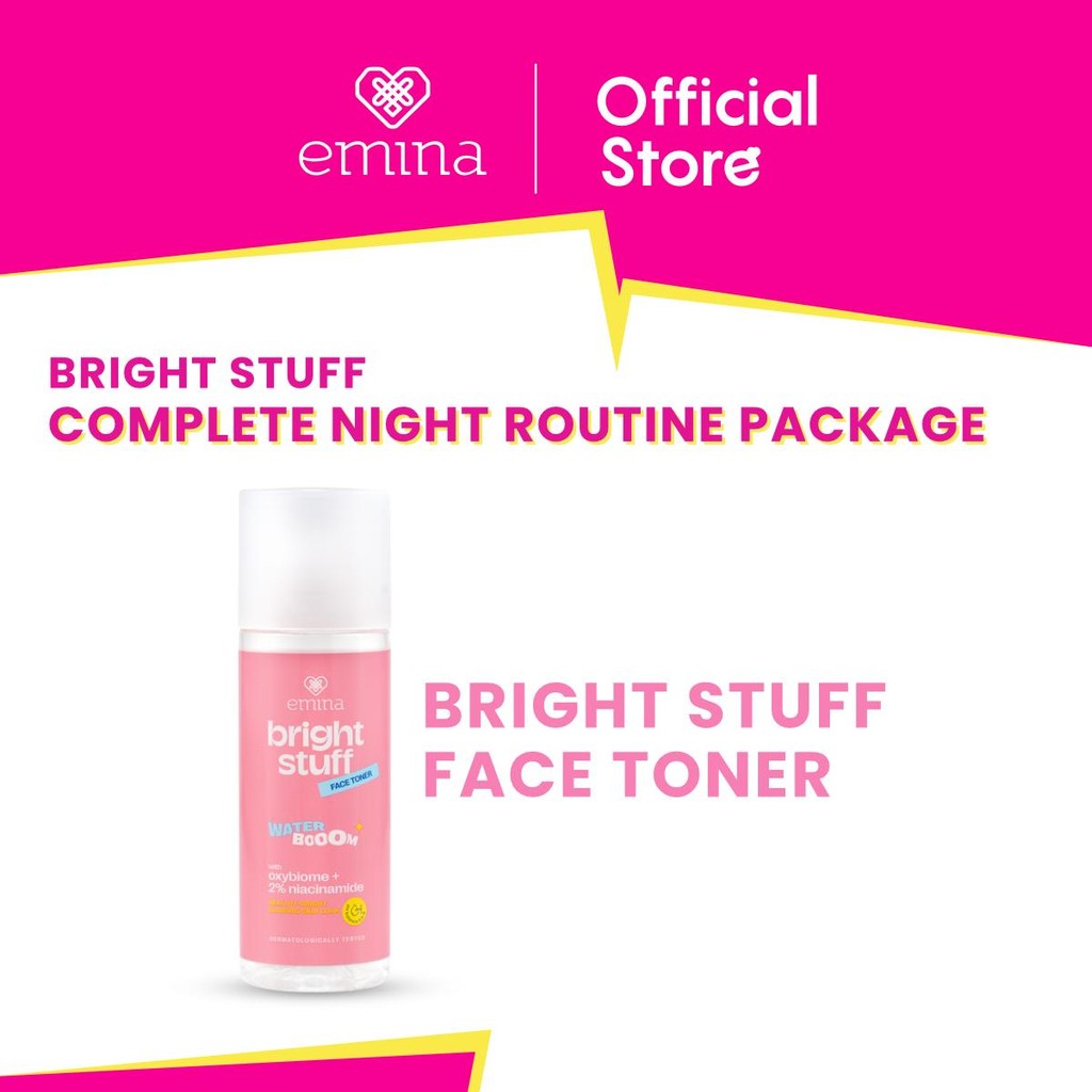 Emina Bright Stuff Complete Night Routine Package (Serum, Toner, Exfoliating Toner) - Paket Perawatan Night Routine Mencerahkan