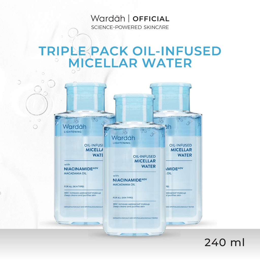 [TRIPLE PACK] WARDAH Micellar Water 240 ml (Perfect Bright, Nature Daily, Lightening Oil, Acnederm) - Pembersih Make Up Waterproof - Pembersih Wajah - Skincare