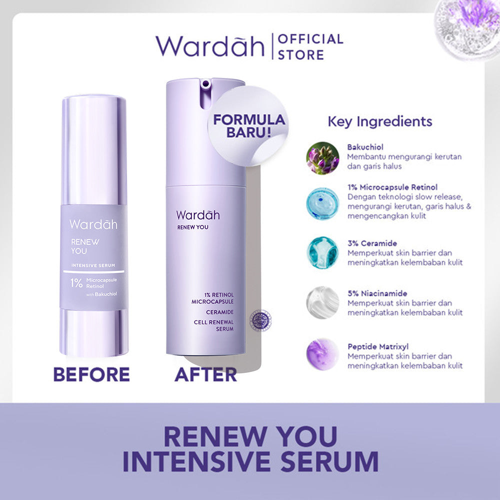 WARDAH Renew You Paket Lengkap Full Regime (Serum, Night Cream, Essence Toner, Day Cream, Facial Wash, Moisturizer) - Skincare