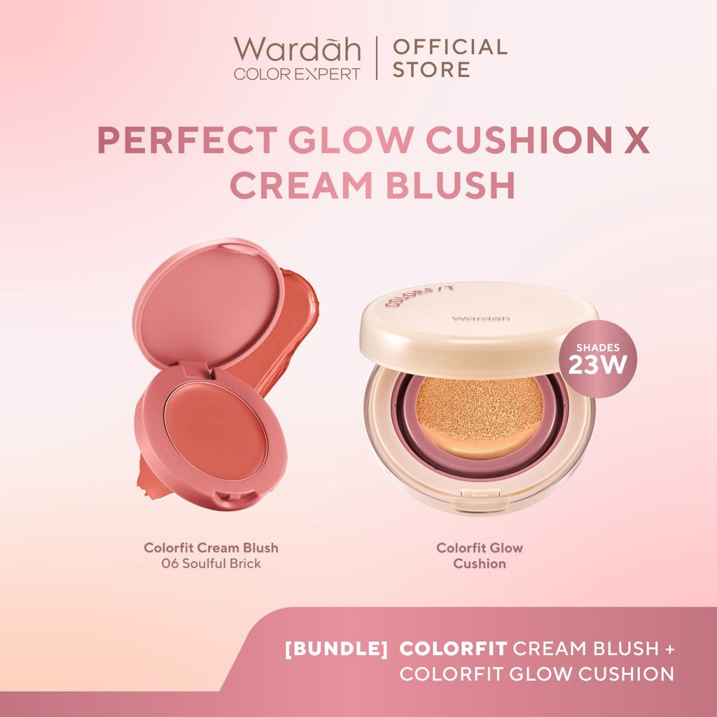 [BUNDLE] WARDAH Paket Colorfit Perfect Glow Cushion 15 g + Cream Blush 3 g - Makeup - Tahan Lama dengan Bedak