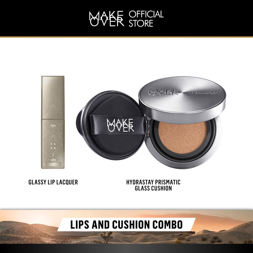 [LIPS AND CUSHION COMBO] NEW SHADES MAKE OVER Glassy Lip Lacquer + Hydrastay Prismatic Glass Cushion -  Lip Gloss Lip Tint Lipcream Lip Cream Lipstick Make Up Pigmented Cushion Tahan Lama Glow