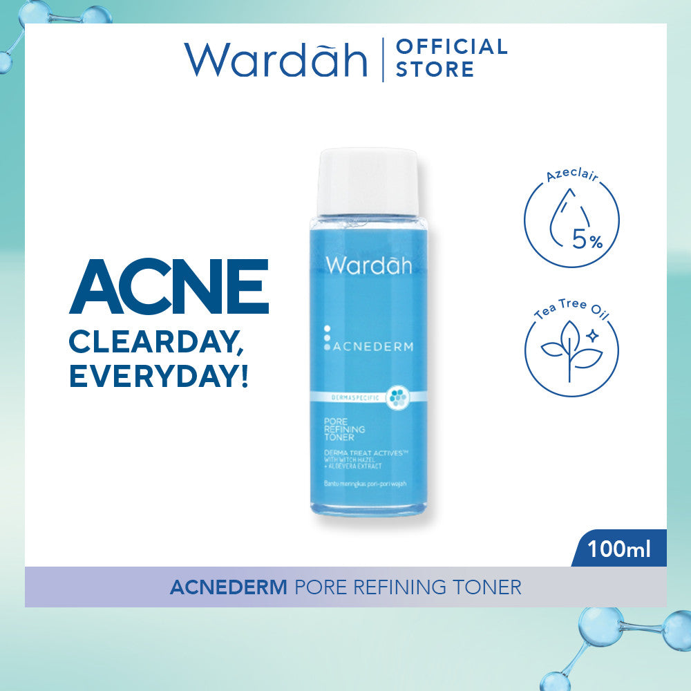WARDAH 2% Witch Hazel + 1% Zinc Gluconate Acnederm Pore Refining Toner 100 ml - Toner Jerawat yang Mencerahkan Kulit, Menyamarkan Noda Bekas Jerawat - Mengurangi Kemerahan dan Mengontrol Minyak Berlebih - Skincare