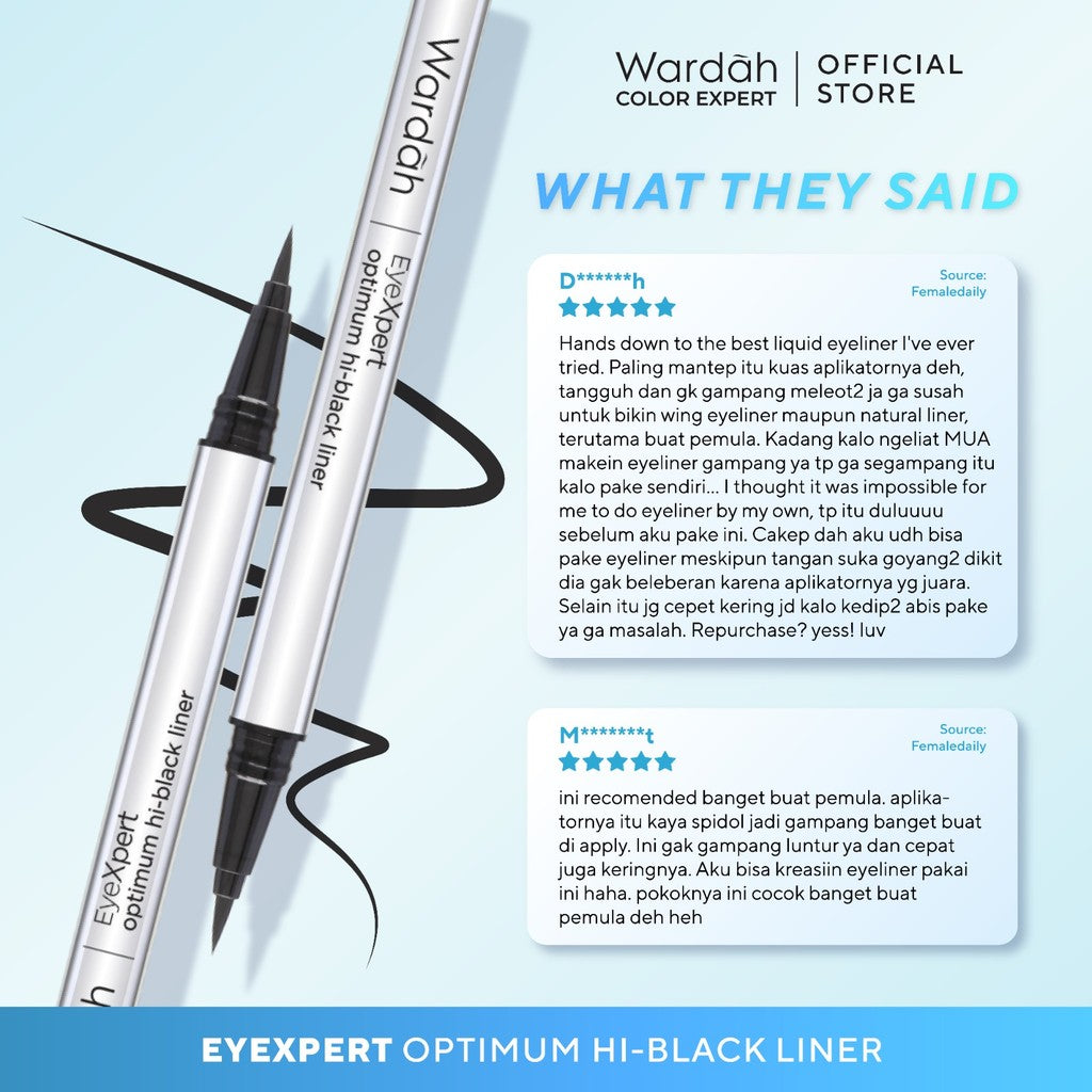 Wardah EyeXpert Optimum Hi-Black Liner - Eyeliner Spidol Waterproof Dengan Warna Intense - Makeup - Eyeliner Waterproof - Eye Makeup - Makeup Mata - Eyeliner untuk Pemula - Eyeliner Pigmented