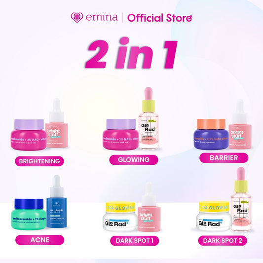 Emina 2 pcs Skincare Paket Moisturizer + Serum - Brightening Moisturizer Gel + Serum Glowing Anti-acne Ceramide Niacinamide Cica