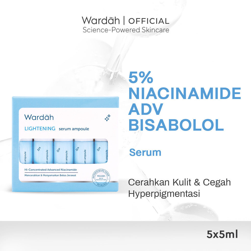 WARDAH Lightening 5% Niacinamide Serum Ampoule - Dengan 10X Advanced Niacinamide + Bisabolol dan 0% Alkohol - Mencerahkan Kulit Kusam, Bekas Jerawat, Belang Tidak Merata, Mencegah Hiperpigmentasi - Bright, Glow, White - Semua Jenis Kulit - Skincare