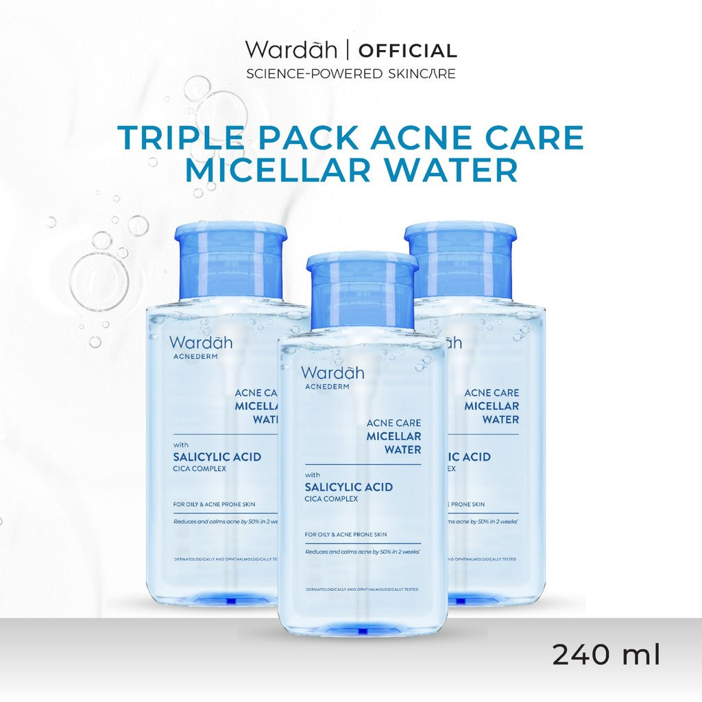 [TRIPLE PACK] WARDAH Micellar Water 240 ml (Perfect Bright, Nature Daily, Lightening Oil, Acnederm) - Pembersih Make Up Waterproof - Pembersih Wajah - Skincare