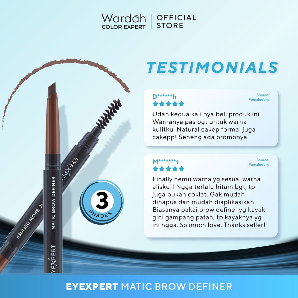 WARDAH EyeXpert Matic Brow Definer - Pensil Alis Anti Air dan Tahan Lama Hingga 8 Jam - Mudah Digunakan dengan Teksur Powdery - Wudhu Friendly - Makeup
